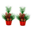 Kit 2 Enfeite Natalino Vasinho com Pinheiro Decorativo 19 cm