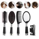 Kit 2 Escovas 1 Pente Presilha Cabelo Espelho de Mão Bolsa Viagem Necessaire