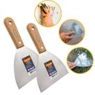 Kit 2 Espátula Inox 12,5cm Cabo Madeira Gesso Massa Obra Pintura Cimento Queimado DryWall Textura Grafiato Raspagem Obra