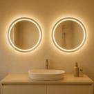 Kit 2 Espelhos Grandes Redondos Led Jateado 100x100 Cm Fonte