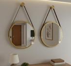 Kit 2 Espelhos Redondo Adnet Decorativo Suspenso 60cm + Suporte Dourado com Alça Caramelo