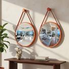 Kit 2 Espelhos Redondo Adnet Decorativo Suspenso Alça 40cm Suporte com Alça para Banheiros Salas Quartos