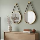 Kit 2 Espelhos Redondo Adnet Decorativo Suspenso com Alça 40cm + Suporte Dourado com Alça Caramelo