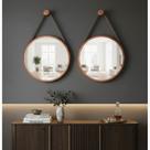 Kit 2 Espelhos Redondo Adnet Decorativo Suspenso com Alça 50cm + Suporte Cobre com Alça Caramelo