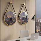 Kit 2 Espelhos Redondo Adnet Decorativo Suspenso com Alça 50cm + Suporte Dourado com Alça Preta