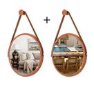 Kit 2 Espelhos Redondo Decorativo Suspenso Alça 40cm + Suporte Cobre Alça Caramelo