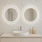 Kit 2 Espelhos Redondos Com Led Jateado 90x90 Cm Luxo
