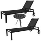 Kit 2 Espreguiçadeira de Piscina Alumínio com Rodas + Mesa Lateral