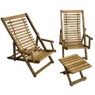 Kit 2 Espreguiçadeiras de Madeira com Mesinha Banquinho Multiuso
