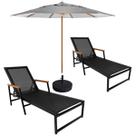 Kit 2 Espreguiçadeiras Piscina Amélia Aluminio Tela + Guarda Sol de Praia - NossaKasa