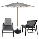 Kit 2 Espreguiçadeiras Piscina Sevilha + Guarda Sol Praia Com Base Preto
