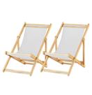 Kit 2 Espreguiçadeiras Preguiçosa Dobrável Madeira Maciça Sem Braço Natural Tecido Branco