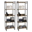 Kit 2 Estantes Livreiro Prisma Estilo Industrial 60cm 5 Prateleiras Carvalho - Mpozenato