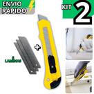 Kit 2 Estilete Com 6 LâmInas Metal Reforçador Afiado Corta Caixas Papelão Papel Tecido Plástico