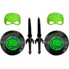 Kit 2 Fantasia de Super Herói Verde Máscara Escudo e Espada