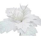 Kit 2 Flores Artificial Gliter Branco Enfeite Natalino 25cm
