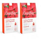 Kit 2 Folhas Prontas Corporais Depilação Cera Depilflax Morango 40 Unid.