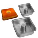 Kit 2 Formas Bolo/Pudim Quadrada Suiça com Tubo no Meio, Assadeiras Alta Grande Bolo Vulcão