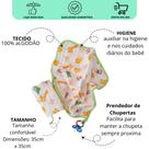 Kit 2 Fralda toalha de boca 100 algodão duplo macio soft 35x35 cm com prendedor de chupeta Teciclean Baby