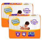 Kit 2 Fraldas Pom Pom Protek Proteção de Mãe Jumbo P com 30un cada