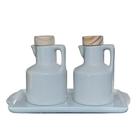Kit 2 Galheteiro 100ml Azeite e Vinagre com Bandeja de Porcelana
