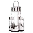 Kit 2 Galheteiros de Mesa 4 Peças de Vidro com Suporte Inox