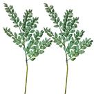 Kit 2 Galhos Haste Folhagem Natalina Decorativa Verde Glitter Brilhante 45cm - Bela Flor