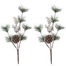Kit 2 Galhos Natal Folhagens com Pinha e Berries Branco Nevado 46cm Decorativo - Magizi Kit 2 Galhos Natal Folhagens com Pinha e Berries Branco Nevado 46cm Decorativo - Magizi