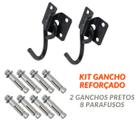 Kit 2 Ganchos Preto Aço Reforçado + 8 Chumbadores Kit 2 Ganchos Preto Aço Reforçado + 8 Chumbadores