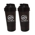 Kit 2 Garrafa Coqueteleira Shaker Fitness 400ml com Divisórias