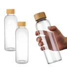 Kit 2 Garrafa Squeeze De Vidro Água Chá Suco 600ml Tampa Bambu