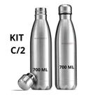 Kit 2 Garrafas de Inox 700ml Para Academia, Esportes e Dia a Dia Não Térmica