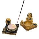 Kit 2 Incensário Castiçal Vela Faraó Bastet Nefertiti Resina