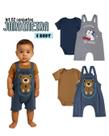 Kit 2 Jardineira Bebê Curta Algodão Menino Menina body gola envelope botão pressão ajuste altura P-GG