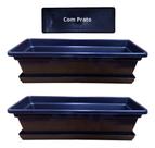 Kit 2 Jardineira Floreira Com Prato Acoplado 45cm Jardinagem - - Preto