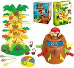 Kit 2 Jogos em 1 Barril Pula Pirata e Cada Macaco no Seu Galho Tira Varetas Infantil
