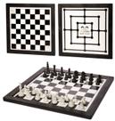 Kit 2 Jogos Xadrez Trilha + Tabuleiro Plástico 24cm 2 Em 1 Raciocínio