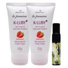 Kit 2 K-LUBY Gel Corporal Umectante Beijável Morango + 1 Óleo Spray Shock Plus Menta