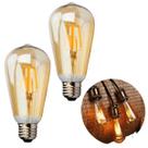 Kit 2 Lâmpada Filamento Led Retrô ST64 4w Bivolt Vintage 2400K Amarelo Âmbar Edison Base E27