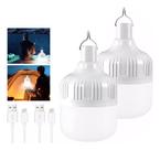 Kit 2 Lâmpada Led Recarregável Acampamento Pesca Luz 80w