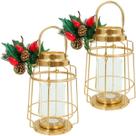 Kit 2 Lamparina Natalina Dourada Em Metal Decorativa De 30cm