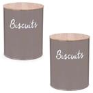 Kit 2 Lata para Biscoitos Bolacha Pote Hermético Porta Mantimentos Tampa de Bambu Biscuit Cinza