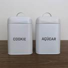 Kit 2 Latas de Açúcar e Biscoitos Branca Retrô com Tampa