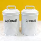 Kit 2 Latas de Açúcar e Biscoitos Cookies Pote Branco - NH