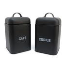 Kit 2 Latas de Açúcar e Biscoitos Preta Retrô com Tampa