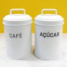 Kit 2 Latas de Café e Açúcar Branca Metal Com Alça - NH