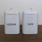 Kit 2 Latas de Café e Açúcar Brancas Retrô com Tampa