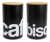 Kit 2 Latas de Café e Biscoitos Preta Tampa de Bambu - Herméticas
