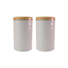 Kit 2 Latas de Mantimento Redonda 3D Tampa Bambu Metal 1kg Kit 2 Latas de Mantimento Redonda 3D Tampa Bambu Metal 1kg