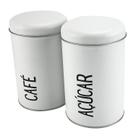 Kit 2 Latas de Metal Branca para Açúcar e Café